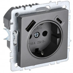 Розетка с заземлением с защитными шторками 16А с USB A+C 18Вт IEK Brite РЮш11-1-БрС сталь &mdash; Multielectrika