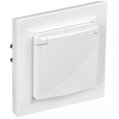 Розетка с заземлением с защитными шторками и крышкой 16А IP44 в сборе IEK Brite РСбш10-3-44-БрБ белый — Multielectrika