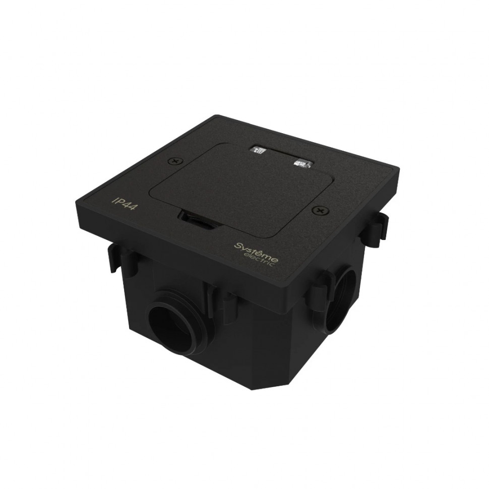 Лючок на 2 модуля Systeme Electric MultiDesk, цвет Черный матовый, IP44 с монтажной коробкой для бетонных полов, тип MDK20 фото 1 &mdash; Multielectrika