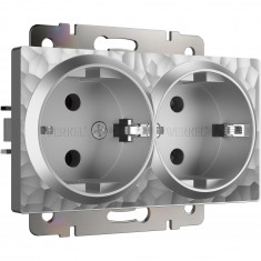 Розетка двойная с заземлением (Hammaer серебряный) W1272006 &mdash; Multielectrika