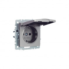 Розетка с заземлением с защитными шторками и крышкой 16А IP44 IEK Brite РСбш10-3-44-БрС сталь &mdash; Multielectrika