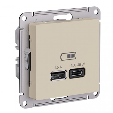 Розетка USB A+C Systeme Electric AtlasDesign 45W, Fast Charge (QC.PD), песочный — Multielectrika