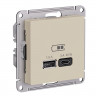 Розетка USB A+C Systeme Electric AtlasDesign 45W, Fast Charge (QC.PD), песочный