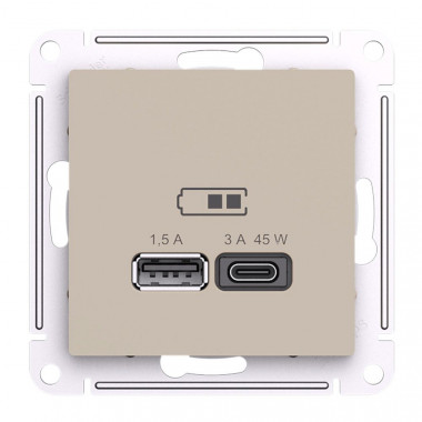 Розетка USB A+C Systeme Electric AtlasDesign 45W, Fast Charge (QC.PD), песочный — Multielectrika