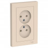 Розетка двойная Schneider Electric Atlas Design со шторками, без заземления, в сборе, бежевая