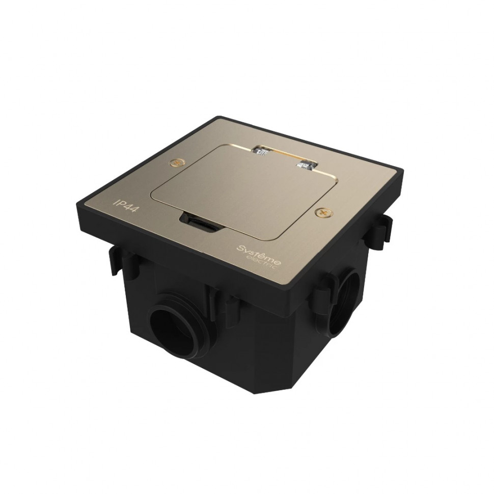 Лючок на 2 модуля Systeme Electric MultiDesk, цвет Никель, IP44 с монтажной коробкой для бетонных полов, тип MDK20 фото 1 &mdash; Multielectrika