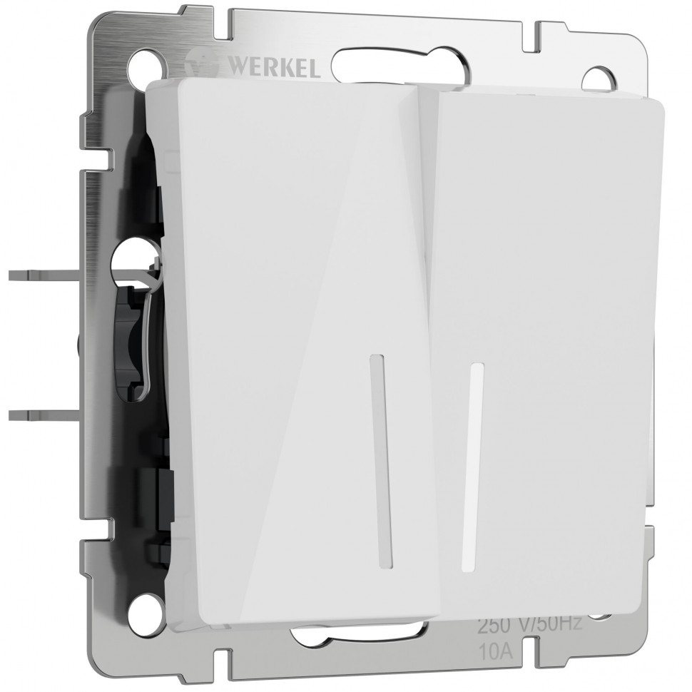 Выключатель двухклавишный с подсветкой (белый акрил) W1120141 фото 1 &mdash; Multielectrika