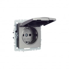 Розетка с заземлением с защитными шторками и крышкой 16А IP20 IEK Brite РСбш10-3-БрС сталь &mdash; Multielectrika
