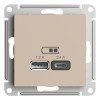 Розетка USB A+С Systeme Electric AtlasDesign 5В/2,4А, 2х5В/1,2А, песочный фото 2 — Multielectrika