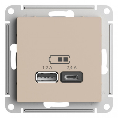 Розетка USB A+С Systeme Electric AtlasDesign 5В/2,4А, 2х5В/1,2А, песочный — Multielectrika