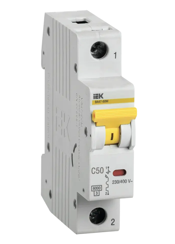 Автоматический выключатель ВА 47-60M 1Р 50А 6 кА характеристика С IEK MVA31-1-050-C фото 1 — Multielectrika