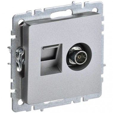 Розетка двойная TV+RJ45 кат.5E IEK Brite РТВ/РК12-БрА алюминий — Multielectrika