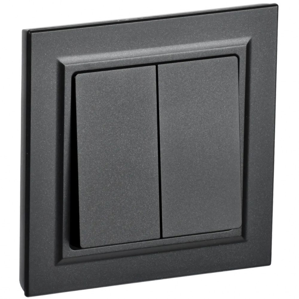 Выключатель двухклавишный 10А в сборе IEK Brite ВСР10-2-0-БрЧ черный фото 1 — Multielectrika