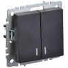 Выключатель двухклавишный с индикацией 10А IEK Brite ВС10-2-1-БрЧ черный фото 1 — Multielectrika