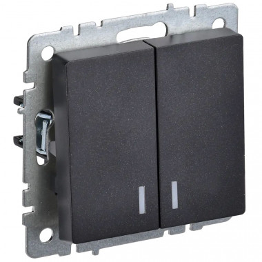 Выключатель двухклавишный с индикацией 10А IEK Brite ВС10-2-1-БрЧ черный — Multielectrika