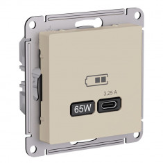 Розетка USB C Systeme Electric AtlasDesign 65W, Fast Charge (QC.PD), песочный &mdash; Multielectrika