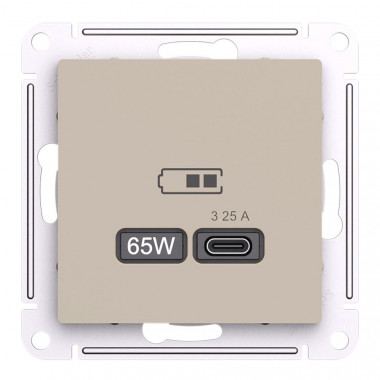 Розетка USB C Systeme Electric AtlasDesign 65W, Fast Charge (QC.PD), песочный — Multielectrika