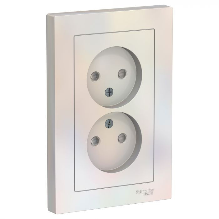 Розетка двойная Schneider Electric Atlas Design со шторками, без заземления, в сборе, жемчуг фото 1 — Multielectrika