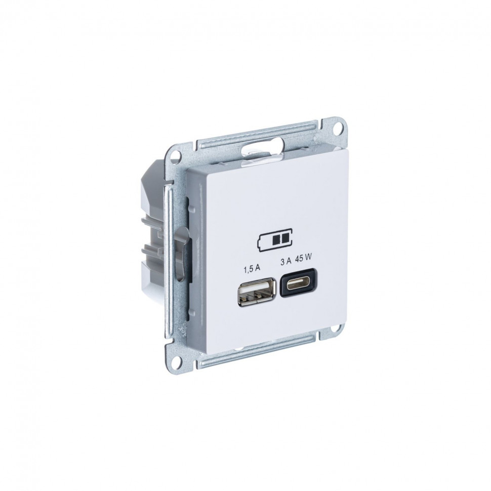 Зарядное устройство USB+Type C Systeme Electric AtlasDesign 45Вт, высокоскор.заряд. QC, PD, лотос фото 1 — Multielectrika