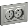 Розетка двойная без заземления с защитными шторками 10А в сборе IEK Brite РСш12-2-БрС сталь