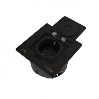 Лючок с розеткой Systeme Electric MultiDesk, цвет Черный матовый, 2К+З, 16А/250В, IP44 с монтажной коробкой для стены, фальшпола, стола, тип MDK21 &mdash; Multielectrika