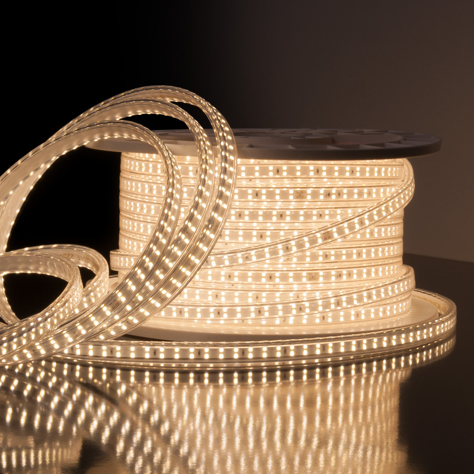 Светодиодная лента 220 В 18 Вт/м 180 Led/м 2835 IP65, дневной белый 4200К, 50 м Лента светодиодная 220V 18W 180Led 2835 двухрядная IP65 дневной белый, 50 м фото 1 — Multielectrika