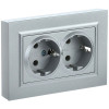 Розетка двойная с заземлением с защитными шторками 16А в сборе IEK Brite РСш12-3-БрС сталь фото 1 — Multielectrika