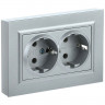 Розетка двойная с заземлением с защитными шторками 16А в сборе IEK Brite РСш12-3-БрС сталь