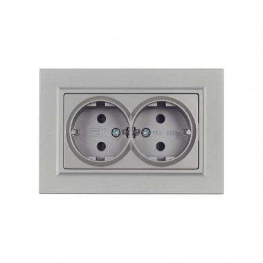 Розетка двойная с заземлением с защитными шторками 16А в сборе IEK Brite РСш12-3-БрС сталь — Multielectrika
