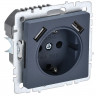 Розетка с заземлением с защитными шторками 16А с USB A+A 5В 2,1А IEK Brite РЮш10-1-БрМ маренго