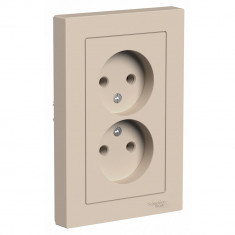 Розетка двойная Systeme Electric AtlasDesign без заземления, в сборе, 16А, песочный &mdash; Multielectrika