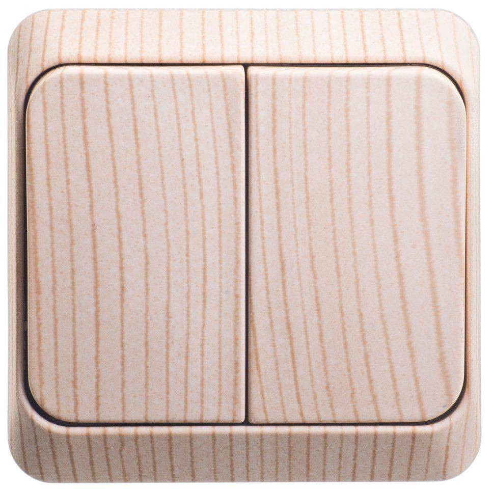 Выключатель двухклавишный с подсветкой 10АХ сосна Schneider Electric Этюд BA10-006D фото 1 — Multielectrika