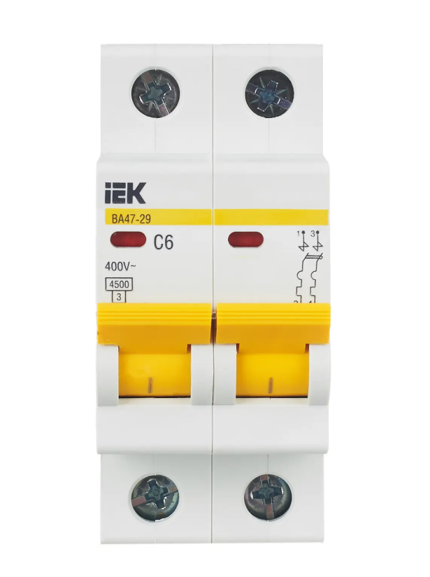 Автоматический выключатель ВА47-29 2Р 6А 4,5кА характеристика С IEK MVA20-2-006-C фото 1 — Multielectrika