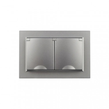 Розетка двойная с заземлением с защитными шторками и крышкой 16А в сборе IP44 IEK Brite РСбш12-3-44-БрС сталь — Multielectrika