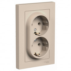 Розетка двойная Systeme Electric AtlasDesign в сборе, 16А, песочный &mdash; Multielectrika