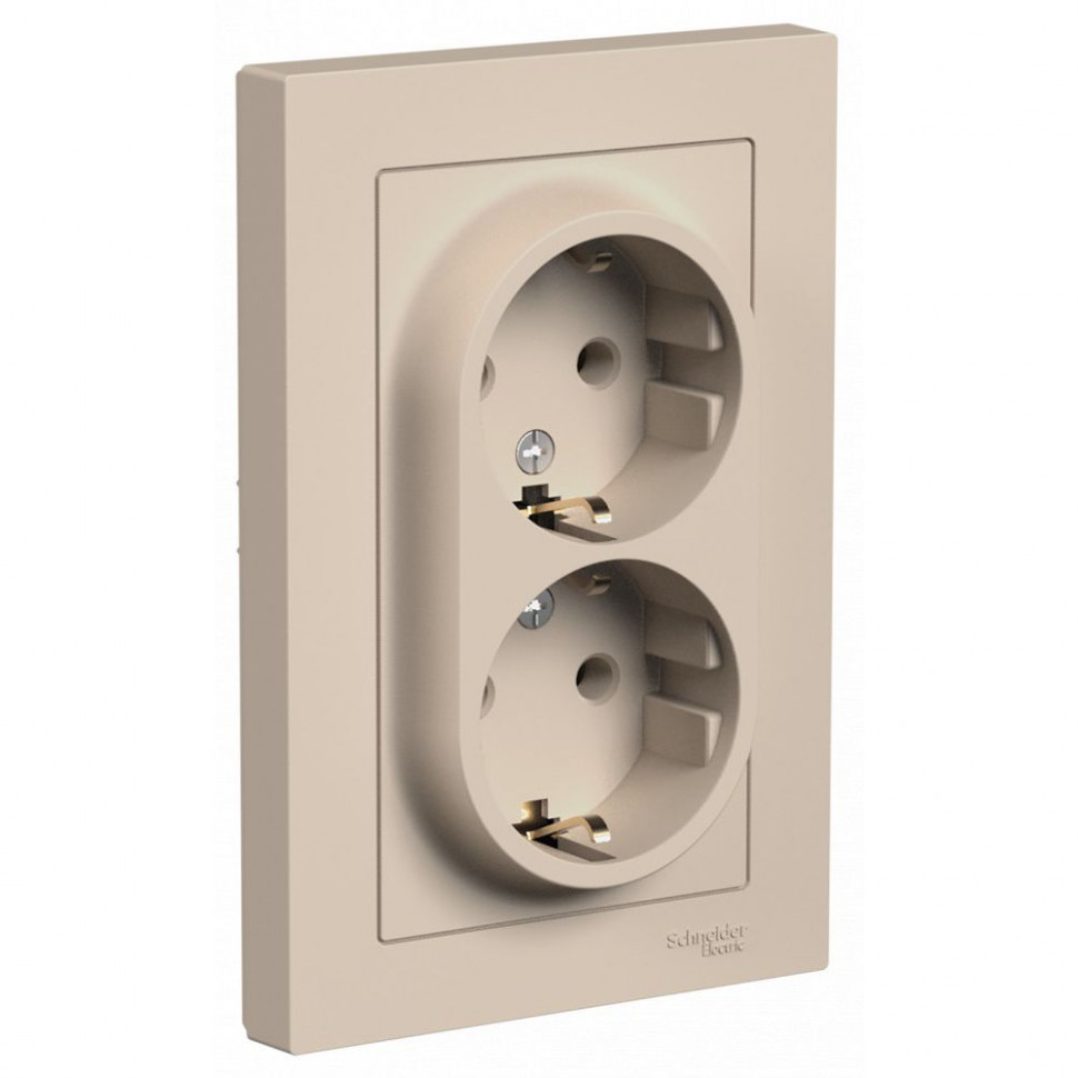 Розетка двойная Systeme Electric AtlasDesign в сборе, 16А, песочный фото 1 — Multielectrika