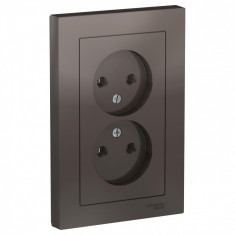 Розетка двойная Schneider Electric Atlas Design со шторками, без заземления, в сборе, мокко &mdash; Multielectrika