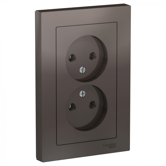 Розетка двойная Schneider Electric Atlas Design со шторками, без заземления, в сборе, мокко фото 1 — Multielectrika