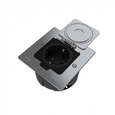 Лючок с розеткой Systeme Electric MultiDesk, цвет Серебро, 2К+З, 16А/250В, IP44 с монтажной коробкой для стены, фальшпола, стола, тип MDK21 &mdash; Multielectrika