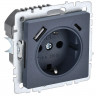 Розетка с заземлением с защитными шторками 16А с USB A+C 18Вт IEK Brite РЮш11-1-БрМ маренго