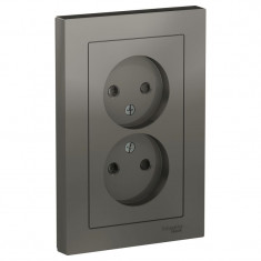 Розетка двойная Schneider Electric Atlas Design со шторками, без заземления, в сборе, сталь &mdash; Multielectrika
