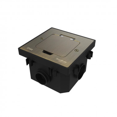 Лючок с розеткой Systeme Electric MultiDesk, цвет Античная латунь, 2К+З, 16А/250В, IP44 с монтажной коробкой для бетонных полов, тип MDK21 &mdash; Multielectrika