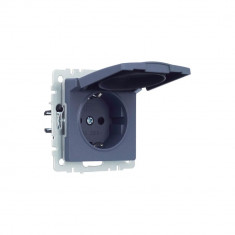 Розетка с заземлением с защитными шторками и крышкой 16А IP44 IEK Brite РСбш10-3-44-БрМ маренго &mdash; Multielectrika