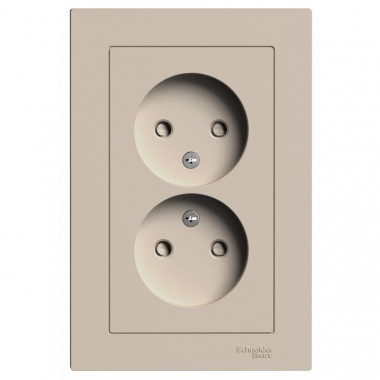 Розетка двойная Systeme Electric AtlasDesign со шторками, без заземления, в сборе, 16А, песочный — Multielectrika