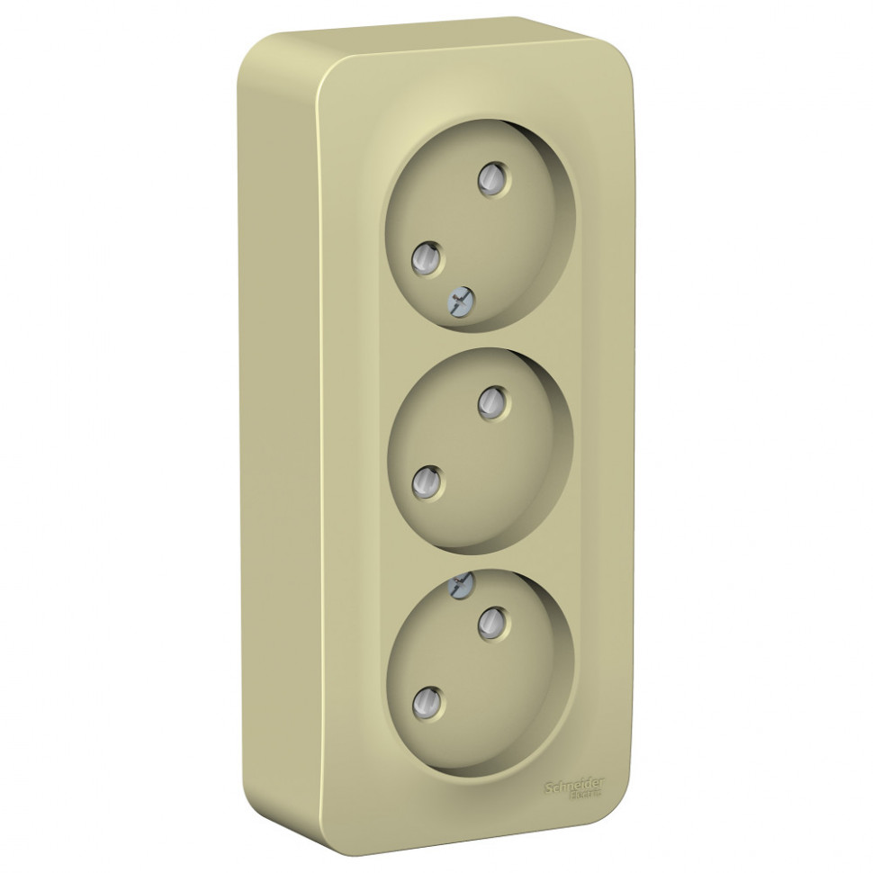 Розетка тройная Systeme Electric Blanca без заземления, со шторками, бежевая 16А фото 1 — Multielectrika