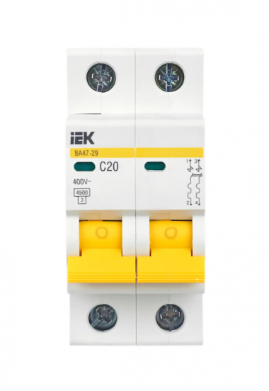 Автоматический выключатель ВА47-29 2Р 20А 4,5кА характеристика С IEK MVA20-2-020-C — Multielectrika