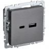 Розетка USB A+C 18Вт IEK Brite РЮ11-1-БрС сталь