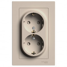 Розетка двойная Systeme Electric AtlasDesign со шторками, в сборе, 16А, песочный &mdash; Multielectrika