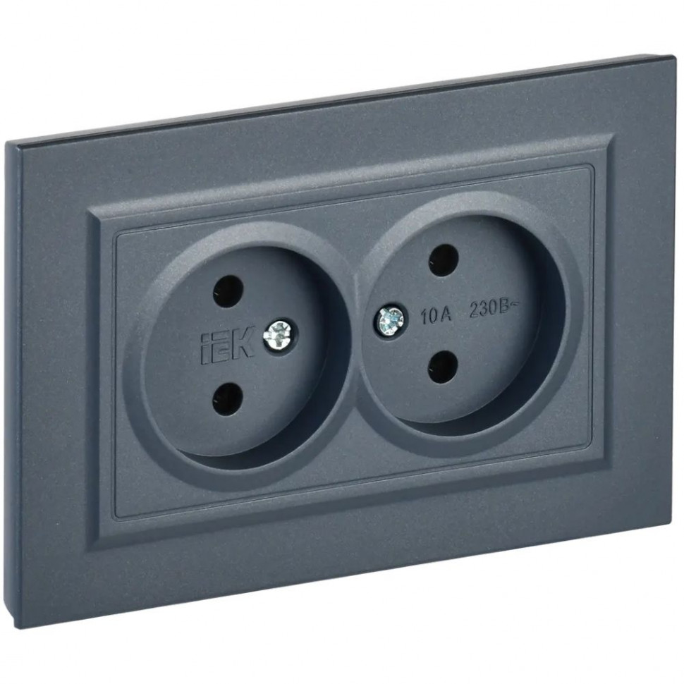 Розетка двойная без заземления без защитных шторок 10А в сборе IEK Brite РС12-2-БрМ маренго фото 1 — Multielectrika