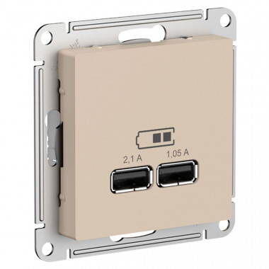 Розетка двойная USB Systeme Electric AtlasDesign 5В, 2,1А, песочный — Multielectrika